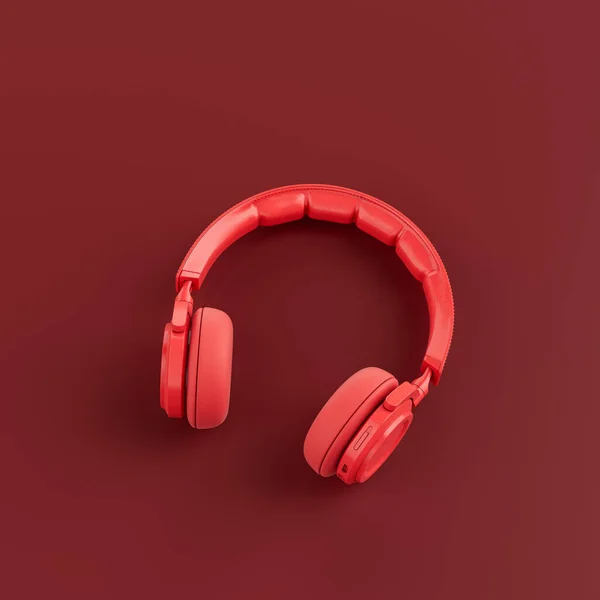 Monokróm Egyszínű Piros Felett Fül Fejhallgató Egy Piros Stúdió Felső — Stock Fotó