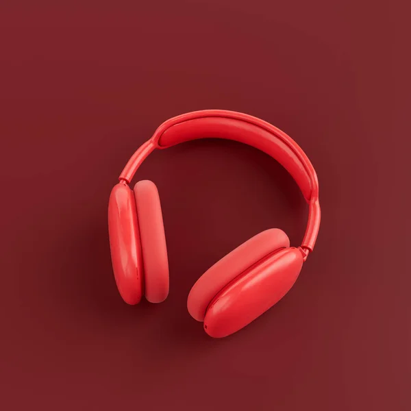 Monokróm Egyszínű Piros Felett Fül Fejhallgató Egy Piros Stúdió Felső — Stock Fotó