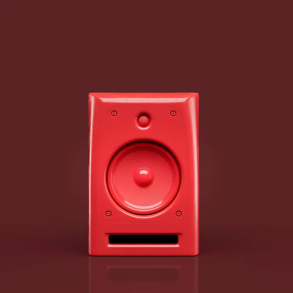 Czerwony Kolor Profesjonalne Głośniki Podłodze Czerwonym Tle Widok Przodu Renderowanie — Zdjęcie stockowe