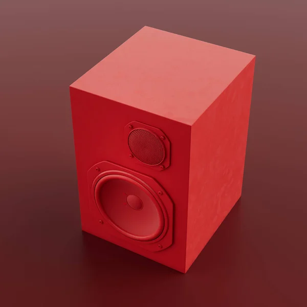 Piros Színű Professzionális Hangszórók Padlón Egy Piros Háttér Felülnézet Renderelés — Stock Fotó