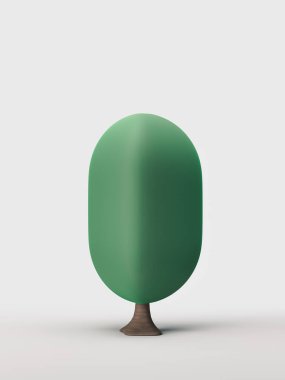 Tarzlı tek ağaç, düz stil yeşil yaprak ve kahverengi gövde beyaz arka planda izole edilmiş ağaç, 3D görüntüleme, kimse yok.