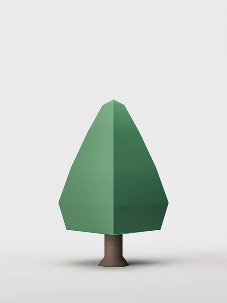 Stylized Single Tree Flat Style Green Leaf Brown Trunk Isolated — Zdjęcie stockowe