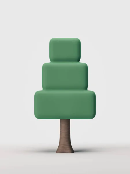 Stylized Single Tree Flat Style Green Leaf Brown Trunk Isolated — Fotografia de Stock