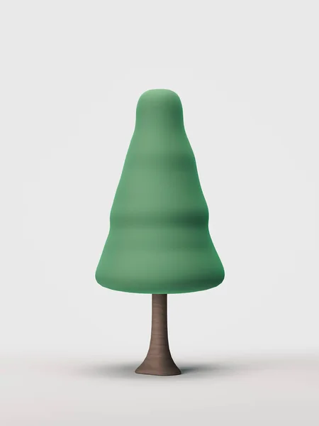 Stylized Single Tree Flat Style Green Leaf Brown Trunk Isolated — Foto de Stock