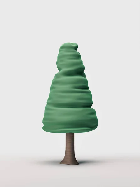 单株单株型 扁平型绿叶 树干隔离 白色背景 3D渲染 — 图库照片