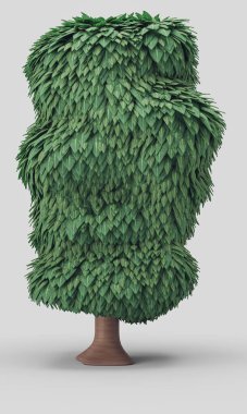 Yeşil yapraklarla kaplı tek stilize ağaç modeli, izole edilmiş yoğun yapraklı bitki, hiç kimse, 3D görüntüleme