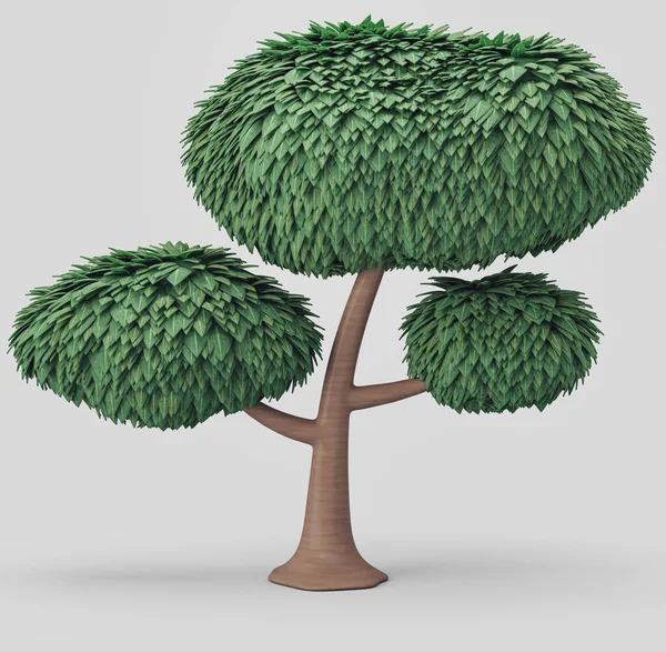 Single Stylized Tree Model Covered Green Leaves Isolated Dense Leafy — Stock fotografie