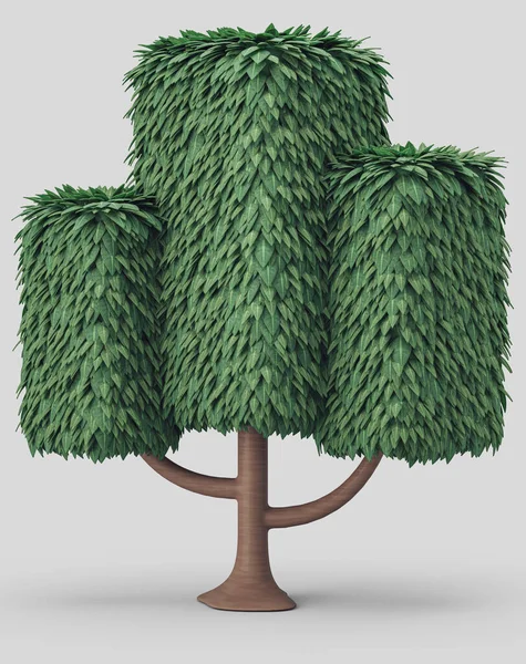 Samostatný Strom Hustými Listy Stylizovaný Stromový Model Pokrytý Zelenými Listy — Stock fotografie