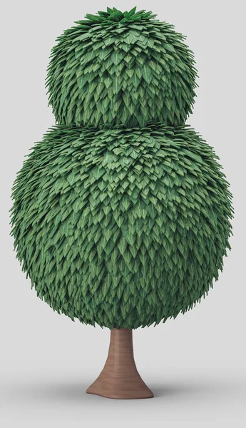 濃い葉を持つ一本の木 緑の葉で覆われたスタイルの木モデル 孤立した基本的な形状の木モデル 白い背景のない人 3Dレンダリング — ストック写真