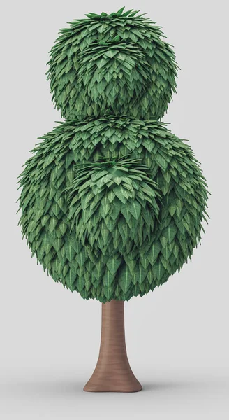 Pojedyncze Drzewo Gęstymi Liśćmi Stylizowany Model Drzewa Pokryty Zielonymi Liśćmi — Zdjęcie stockowe