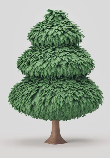 Jednoduchý Stylizovaný Stromový Model Zelenými Listy Izolovaná Hustá Listnatá Rostlina — Stock fotografie