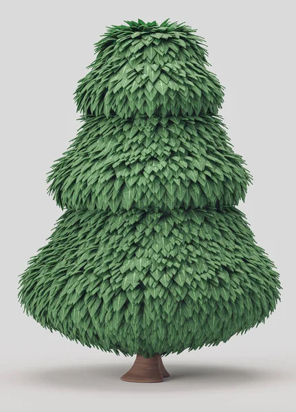 Jednoduchý Stylizovaný Stromový Model Zelenými Listy Izolovaná Hustá Listnatá Rostlina — Stock fotografie