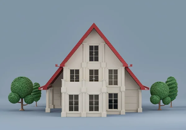 Real Estate Property Single House Trees Miniature House Model White — Fotografia de Stock