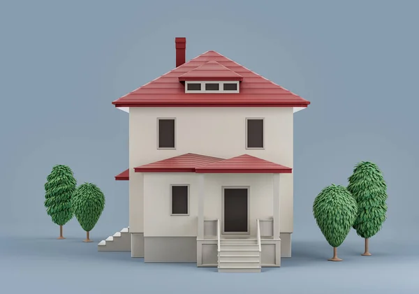 Immobiliare Singola Casa Indipendente Con Alberi Modello Casa Indipendente Miniatura — Foto Stock