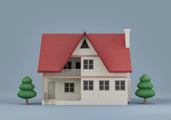 Real Estate Property Single House Trees Miniature House Model White — Foto de Stock
