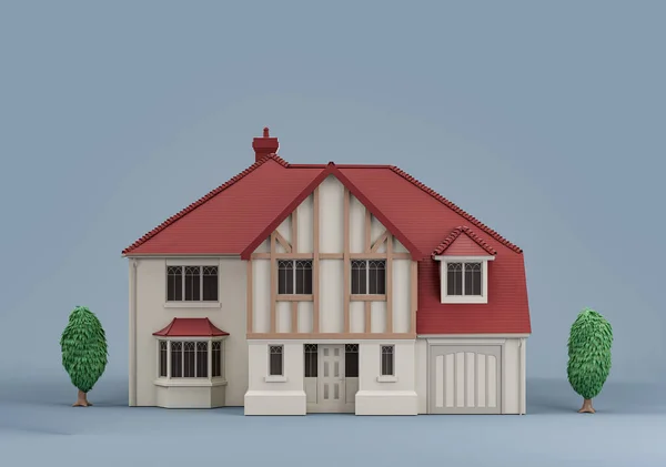 Real Estate Property Single House Trees Miniature House Model White — Foto de Stock