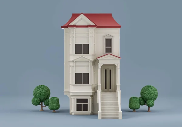 Real Estate Property Single House Trees Miniature House Model White — Foto de Stock