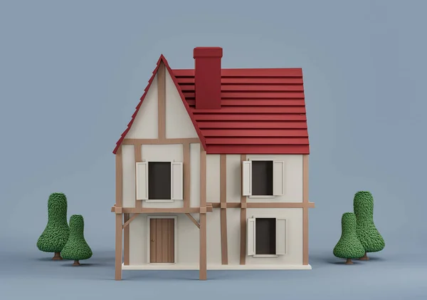 Immobiliare Casa Singola Con Alberi Modello Casa Miniatura Colori Bianco — Foto Stock