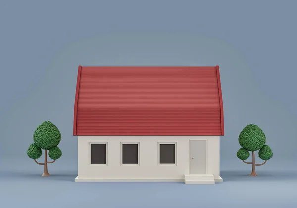 Нерухомість Окремий Будинок Деревами Мініатюрний Окремий Будинок Модель Білого Червоного — стокове фото