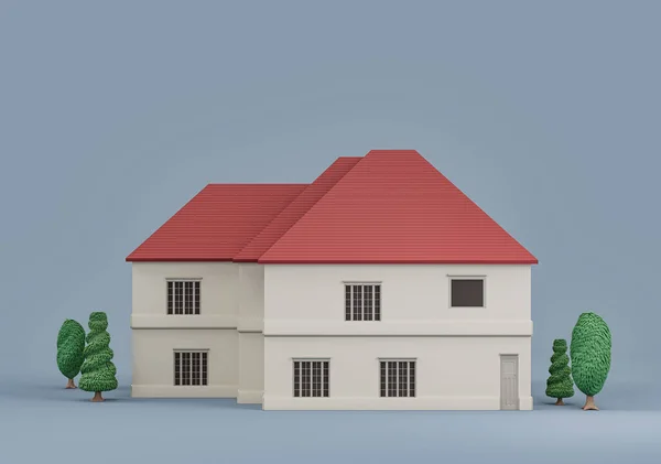 Real Estate Property Single House Trees Miniature House Model White — Fotografia de Stock