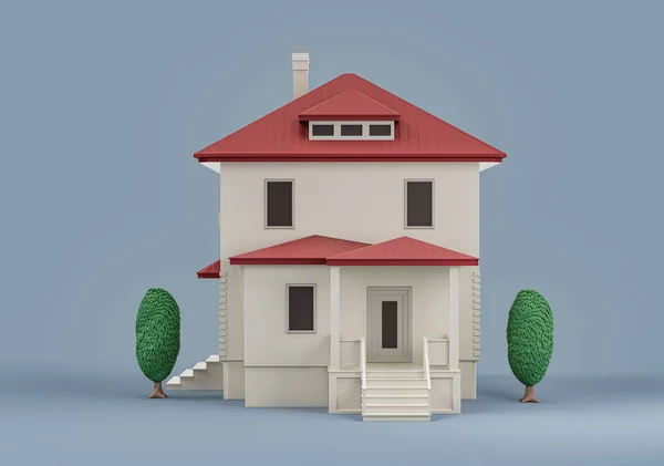 Real Estate Property Single House Trees Miniature House Model White —  Fotos de Stock