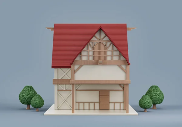 Real Estate Property Single Village House Trees Miniature House Model — Stock fotografie