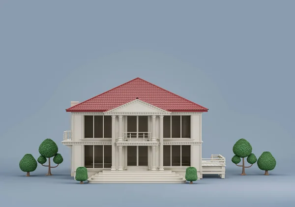 Properti Real Estate Rumah Tunggal Dengan Pohon Miniatur Model Rumah — Stok Foto