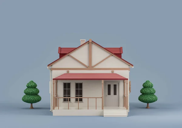 Immobiliare Singola Casa Indipendente Con Alberi Modello Casa Indipendente Miniatura — Foto Stock