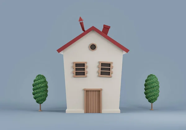 Propriedade Imobiliária Única Casa Geminada Com Árvores Miniatura Modelo Casa — Fotografia de Stock