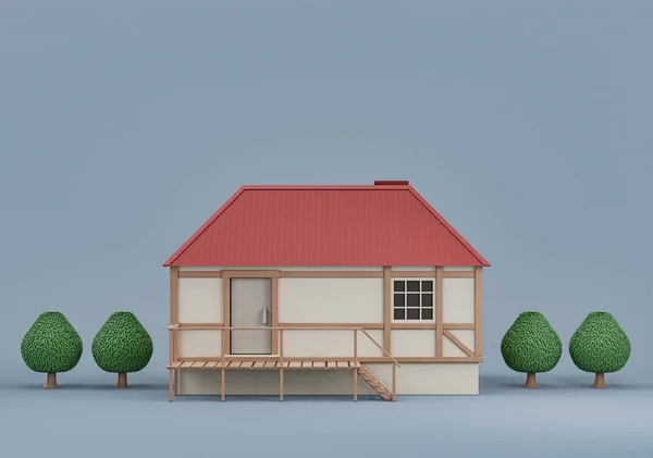 Properti Perumahan Rumah Desa Tunggal Dengan Pohon Miniatur Rumah Model — Stok Foto