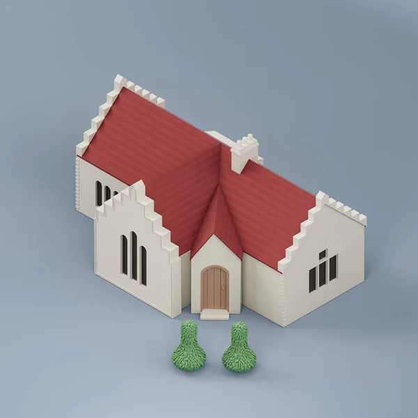 Stylized Place Worship Church Trees Miniature Building Model White Red — Stockfoto