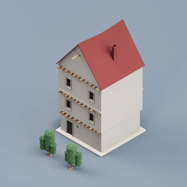 Isometric Property Single Village House Trees Miniature Real Estate Property — Zdjęcie stockowe