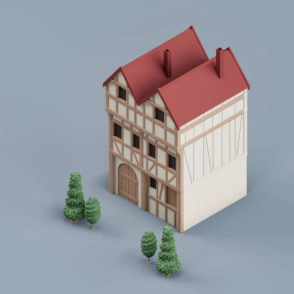 Isometric Property Single Village House Trees Miniature Real Estate Property — Stockfoto