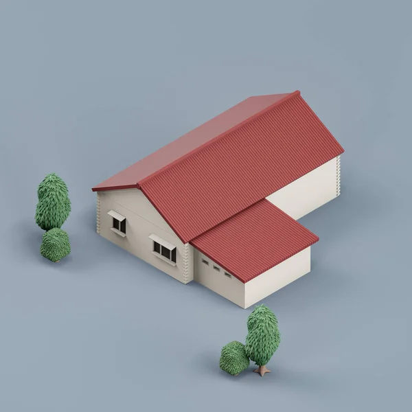 Isometrisches Haus Mit Bäumen Miniatur Immobilien Ein Haus Weiß Und — Stockfoto