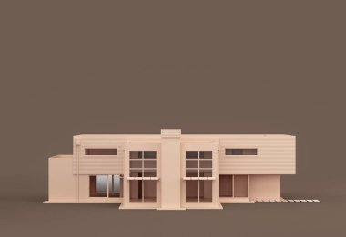 Real estate property monochrome single house, miniature house model flat and solid brown color, 3d Rendering, nobody