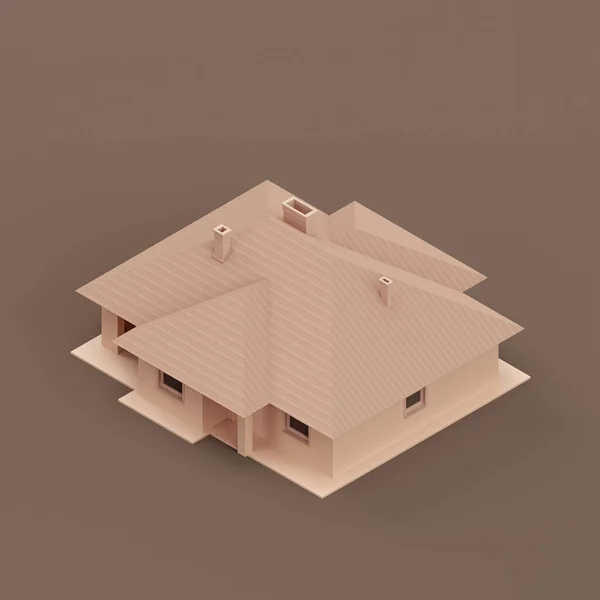 Isometric Detached House Miniature Detached House Model Flat Solid Brown — стоковое фото