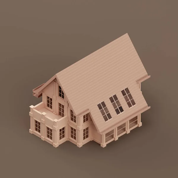 Isometric House Miniature Real Estate Property House Flat Solid Brown — Stock Photo, Image