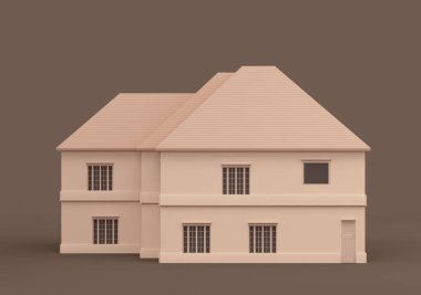 Real estate property monochrome single house, miniature house model flat and solid brown color, 3d Rendering, nobody