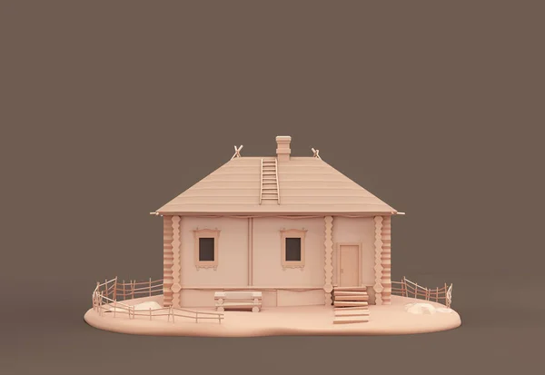 Нерухомість Монохромний Одномісний Сільський Будинок Мініатюрний Будинок Модель Плоский Суцільно — стокове фото