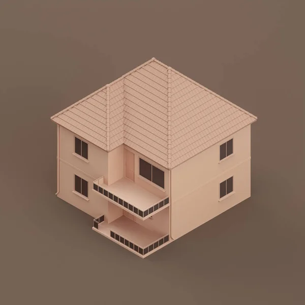 Isometric House Miniature Real Estate Property House Flat Solid Brown — Φωτογραφία Αρχείου