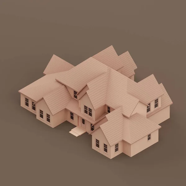 Isometric house, miniature real estate property, a house flat and solid brown color, 3d Rendering, nobody