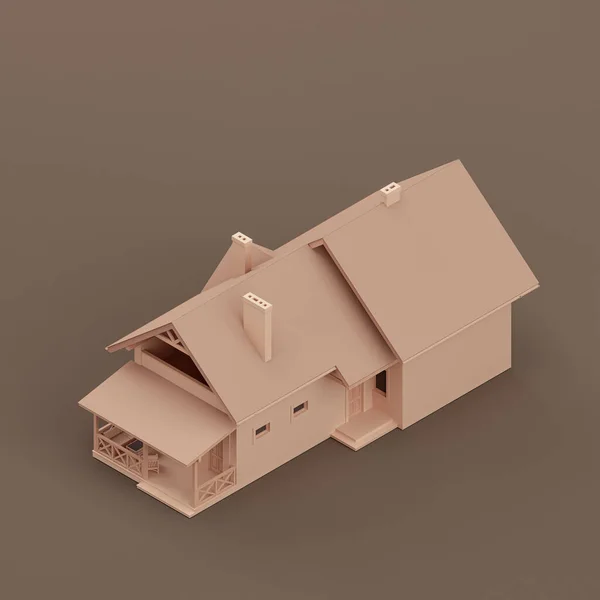 Isometric House Miniature Real Estate Property House Flat Solid Brown — Foto Stock