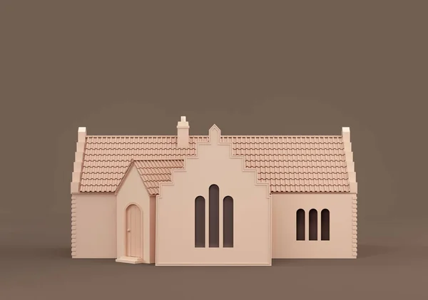 Stylized Place Worship Church Miniature Building Model Flat Solid Brown — Stockfoto