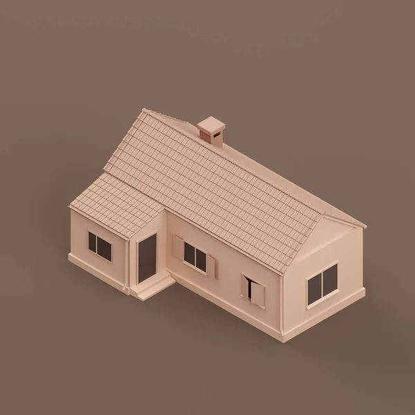 Isometric Detached House Miniature Detached House Model Flat Solid Brown — Stockfoto