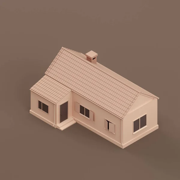 Isometric Detached House Miniature Detached House Model Flat Solid Brown — Zdjęcie stockowe