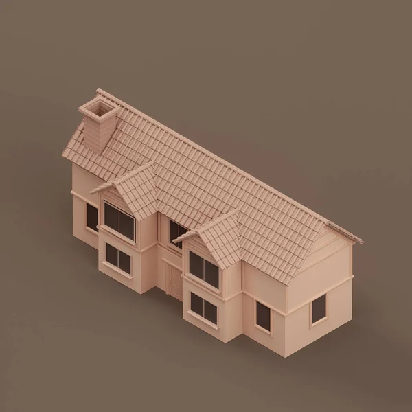 Ізометричний Будинок Мініатюрна Нерухомість Будинок Плоский Суцільно Коричневий Колір Рендеринг — стокове фото