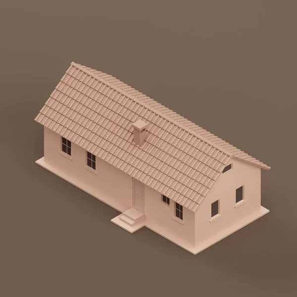 Isometric Detached House Miniature Detached House Model Flat Solid Brown — Stok fotoğraf