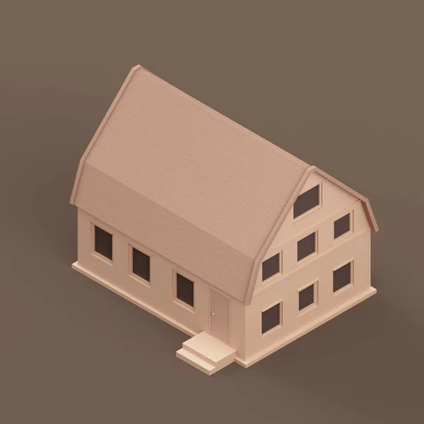 Isometric Detached House Miniature Detached House Model Flat Solid Brown — Stock Photo, Image