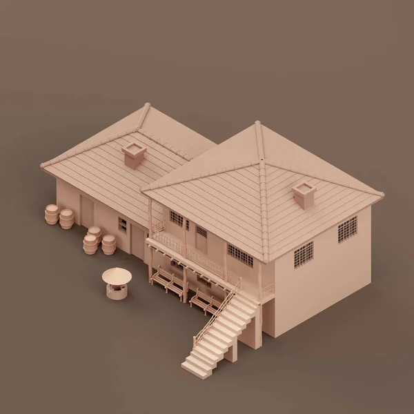 Isometric House Miniature Real Estate Property House Flat Solid Brown — Zdjęcie stockowe