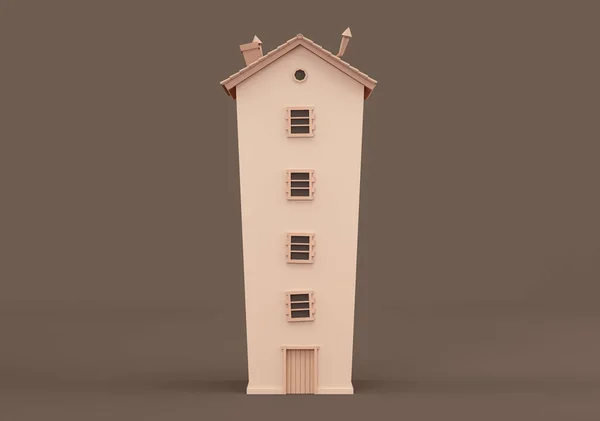 Stylized Thin Tall Building Miniature House Model Flat Solid Brown — Stockfoto